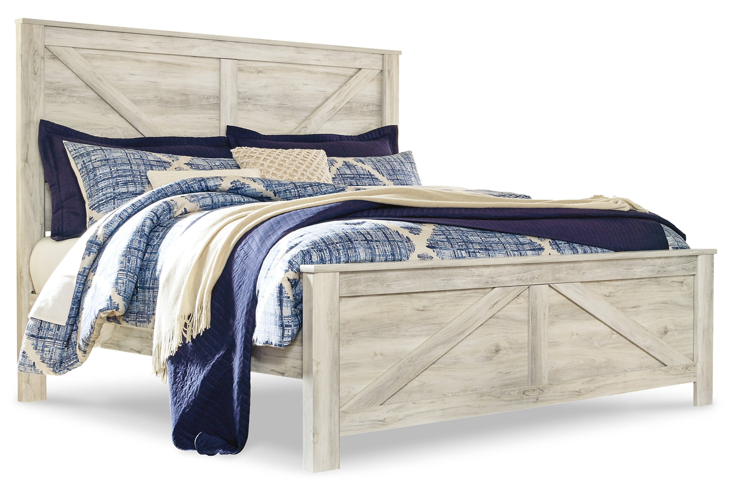 Bellaby  Crossbuck Panel Bed With Mirrored Dresser, Chest And 2 Nightstands