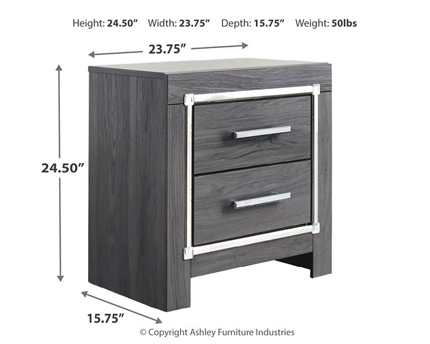 Lodanna King Panel Bed with 2 Storage Drawers with Mirrored Dresser, Chest and Nightstand