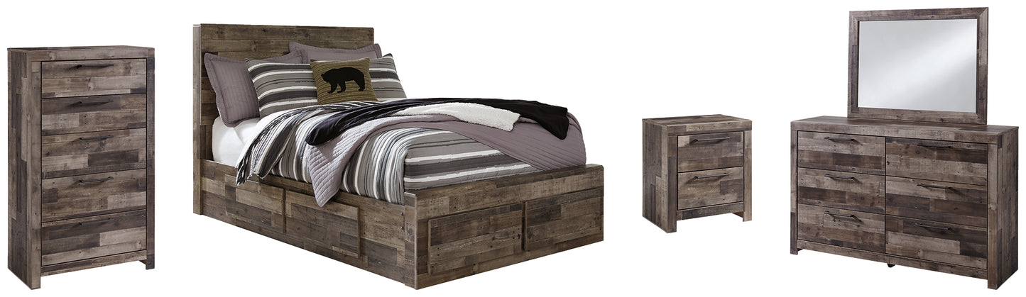 Derekson Full Panel Bed with 6 Storage Drawers with Mirrored Dresser, Chest and Nightstand