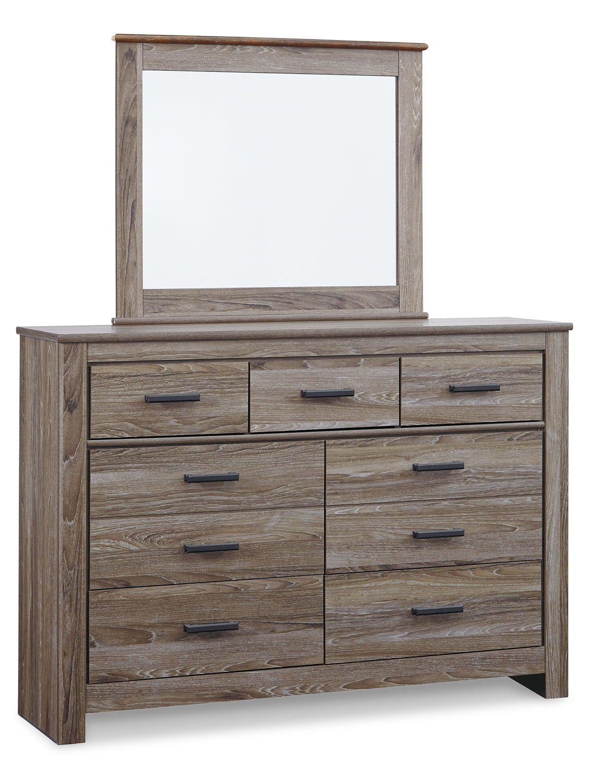 Zelen Queen Panel Bed with Mirrored Dresser