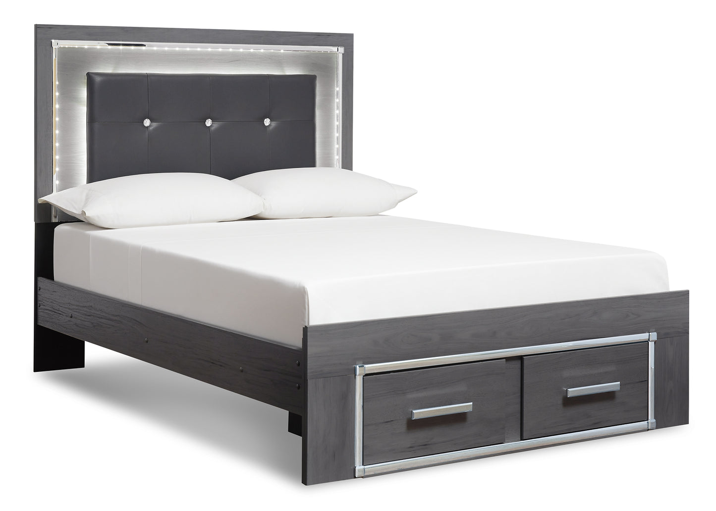 Lodanna King Panel Bed with 2 Storage Drawers with Mirrored Dresser and 2 Nightstands