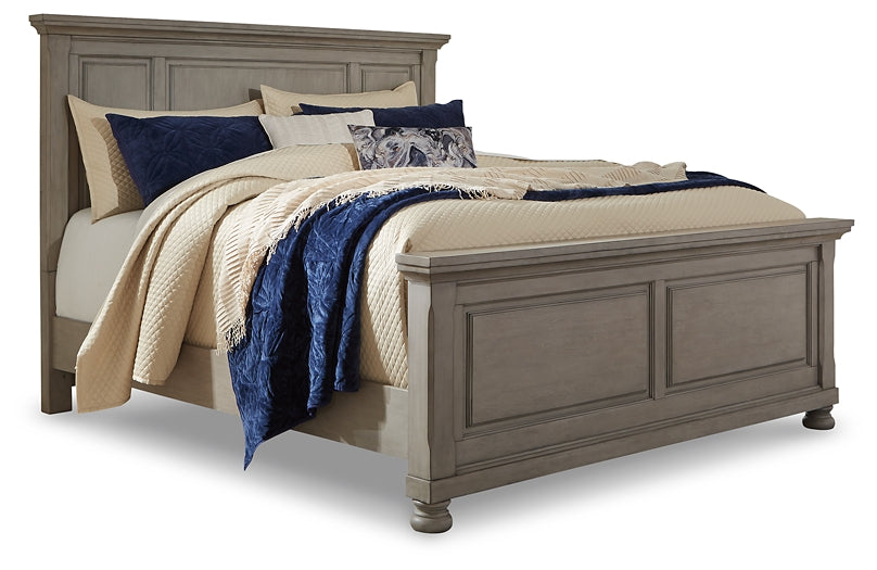 Lettner King Panel Bed with Mirrored Dresser, Chest and 2 Nightstands