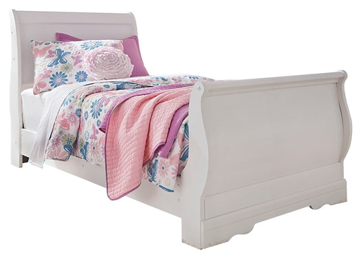 Anarasia Twin Sleigh Bed with Mirrored Dresser and Nightstand