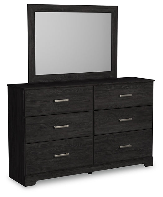 Belachime King Panel Bed with Mirrored Dresser and Nightstand