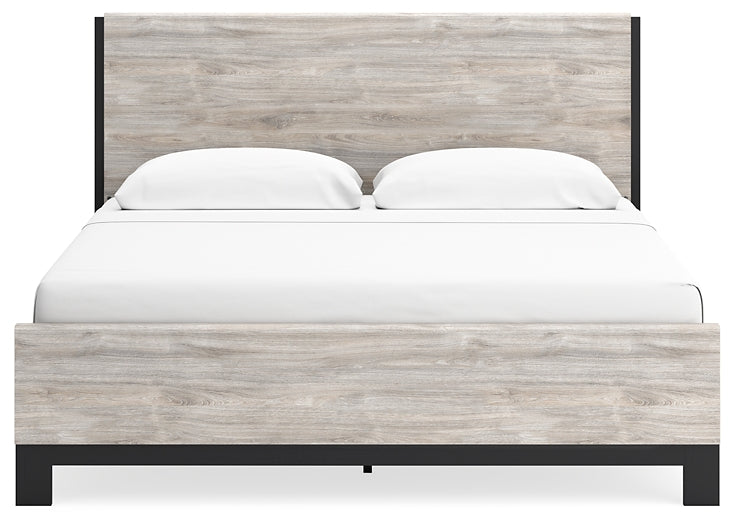 Vessalli King Panel Bed with Mirrored Dresser and Nightstand