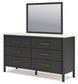 Cadmori Queen Upholstered Panel Bed with Mirrored Dresser, Chest and Nightstand