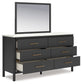 Cadmori Full Upholstered Panel Bed with Mirrored Dresser and Nightstand