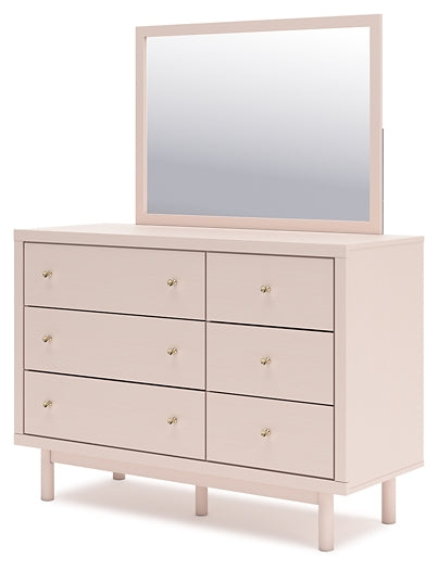 Wistenpine Twin Upholstered Panel Headboard with Mirrored Dresser